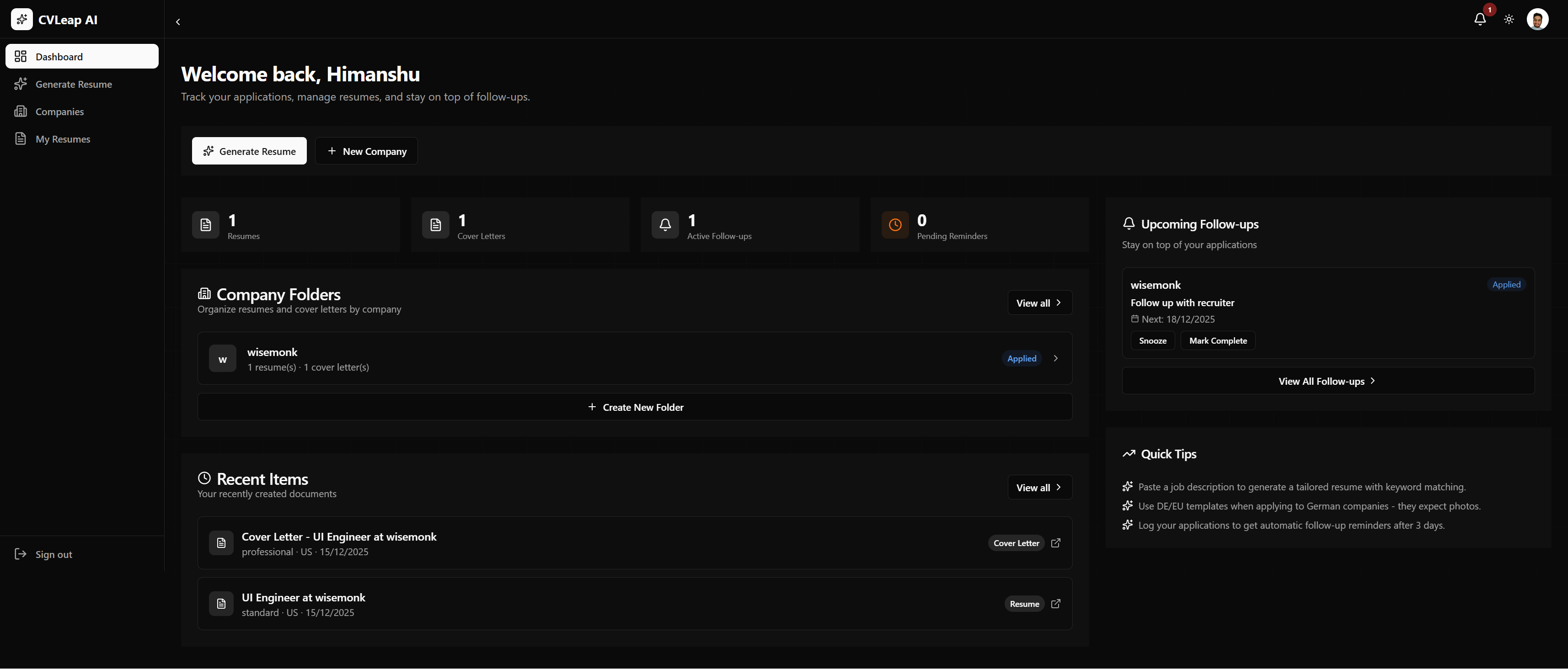 CVLeap AI ATS resume builder preview